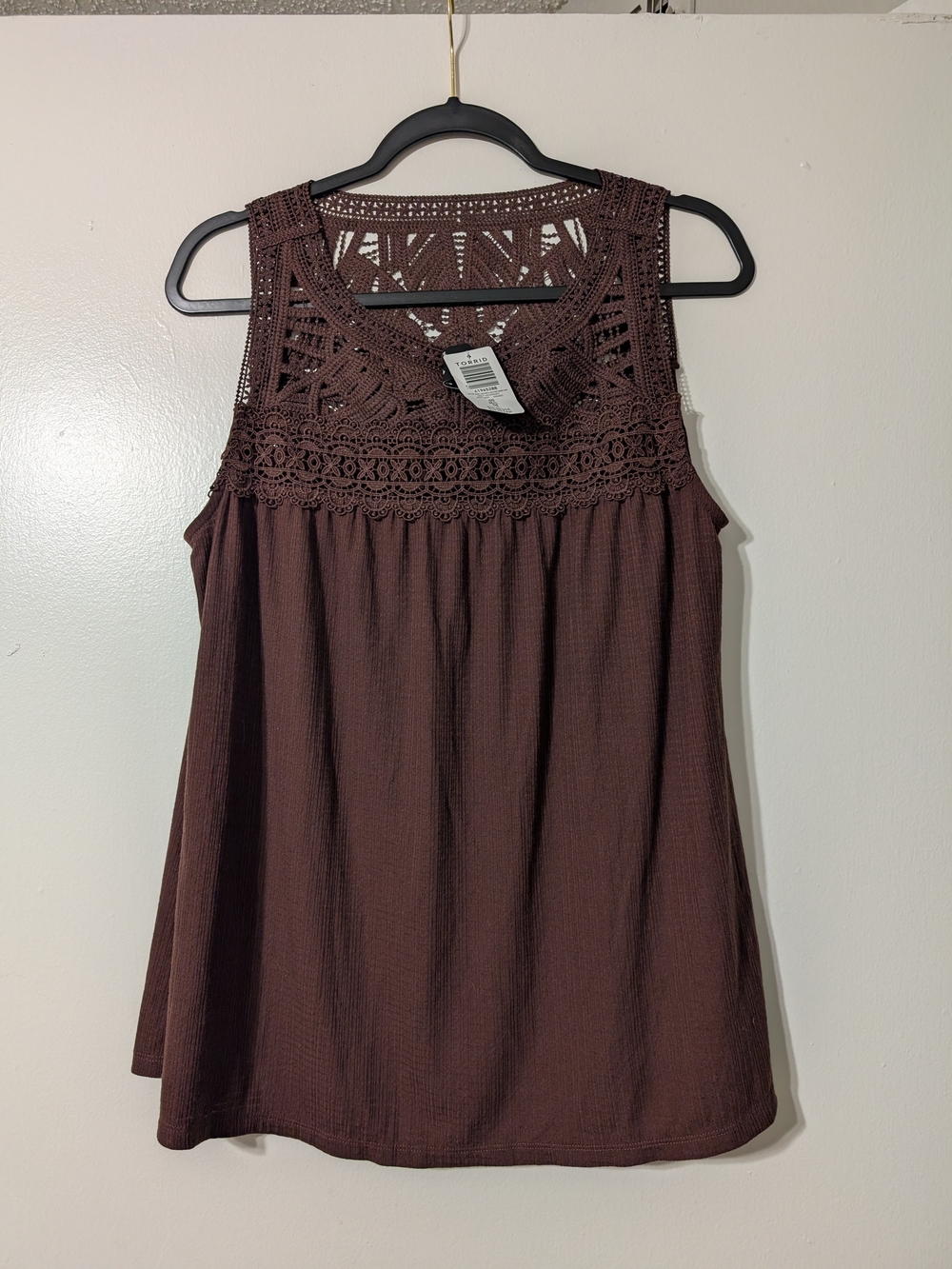 Torrid Brown Crochet Yoke Tank Top